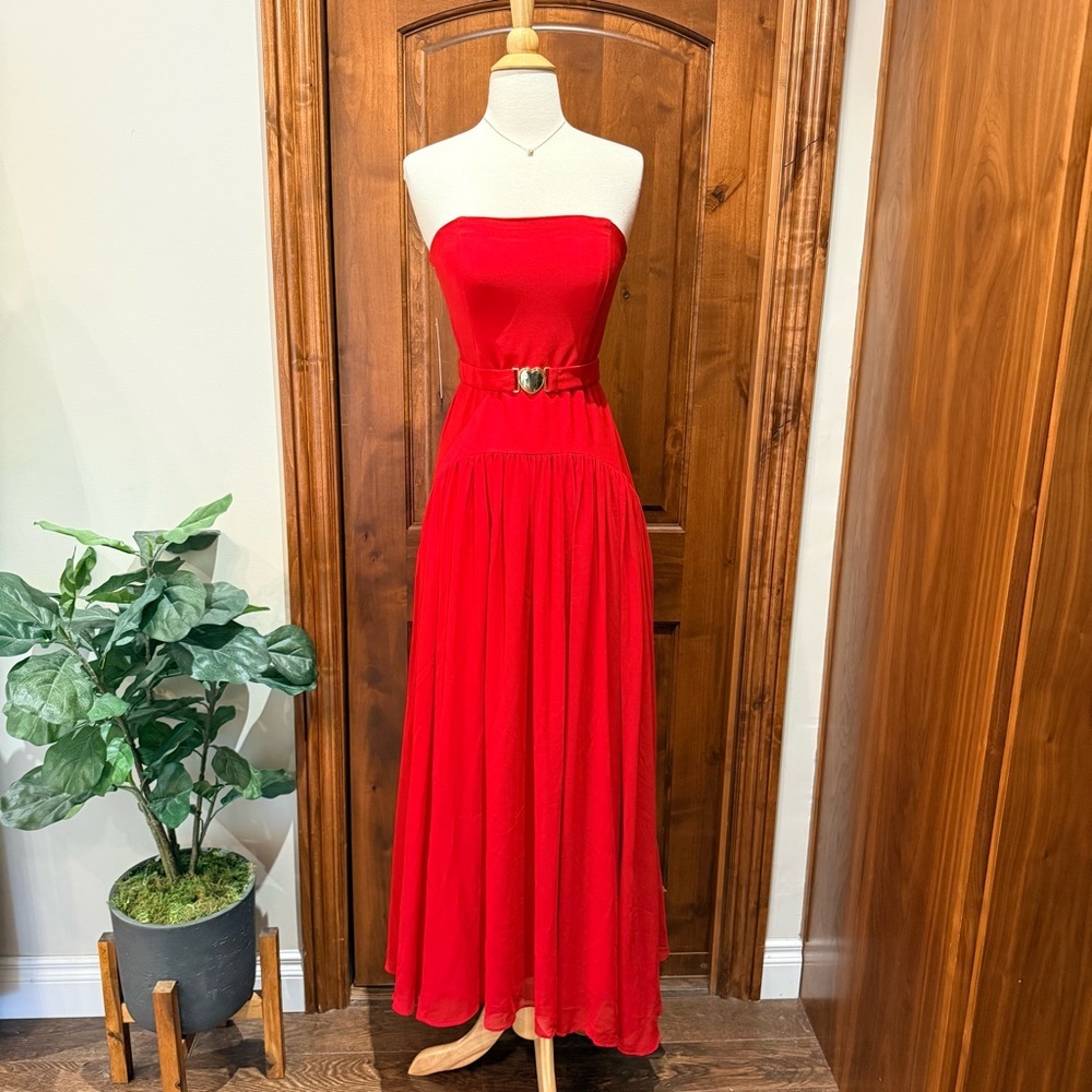 💋Anthropologie Hutch Strapless Red Maxi Dress size 6 - Picture 4 of 14